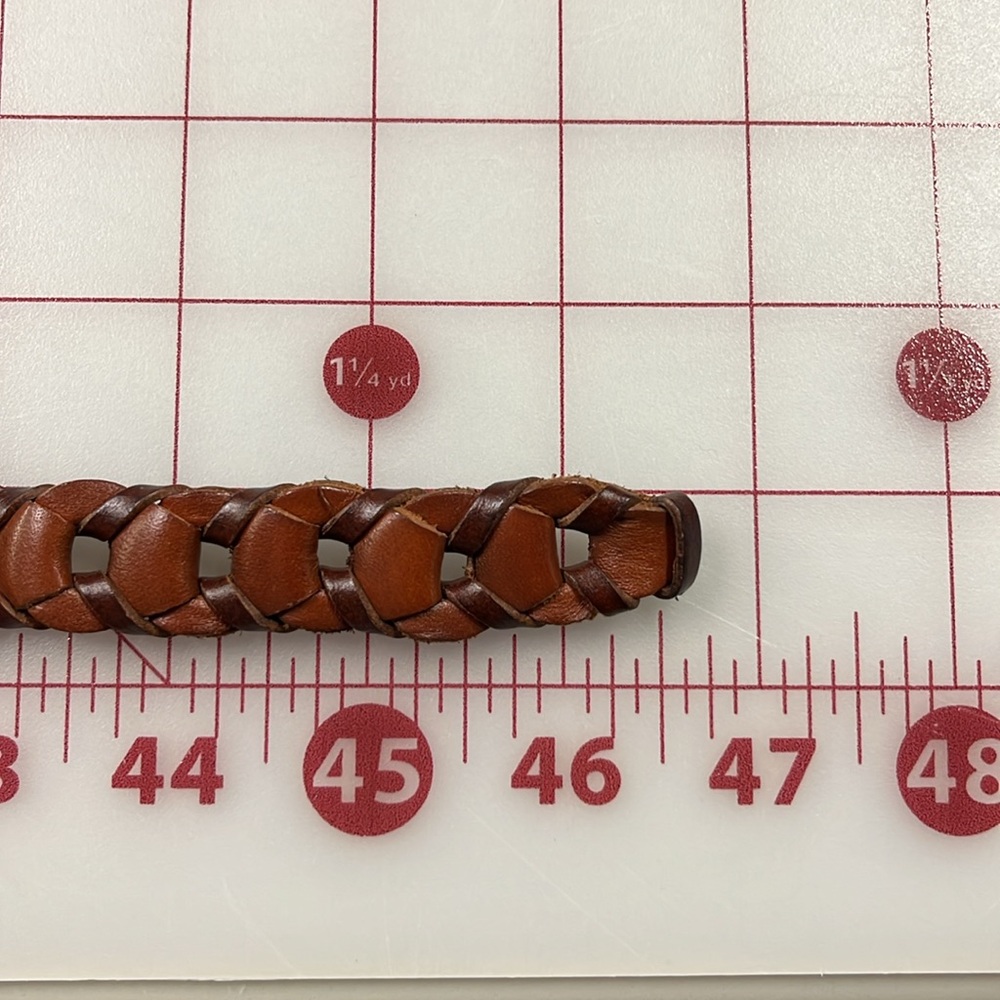 PATRICIA NASH Preppy Office 100% Leather Brass Buckle Link Brown 46" Casual Belt - Picture 3 of 11